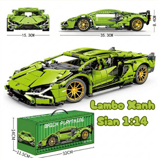 [Bản Nâng Cấp] Mô hình lắp ráp siêu xe Lambo Xanh 1280 PCS  tỉ lệ 1:14 đồ chơi ô tô điều khiển lắp ghép siêu xe MS22003