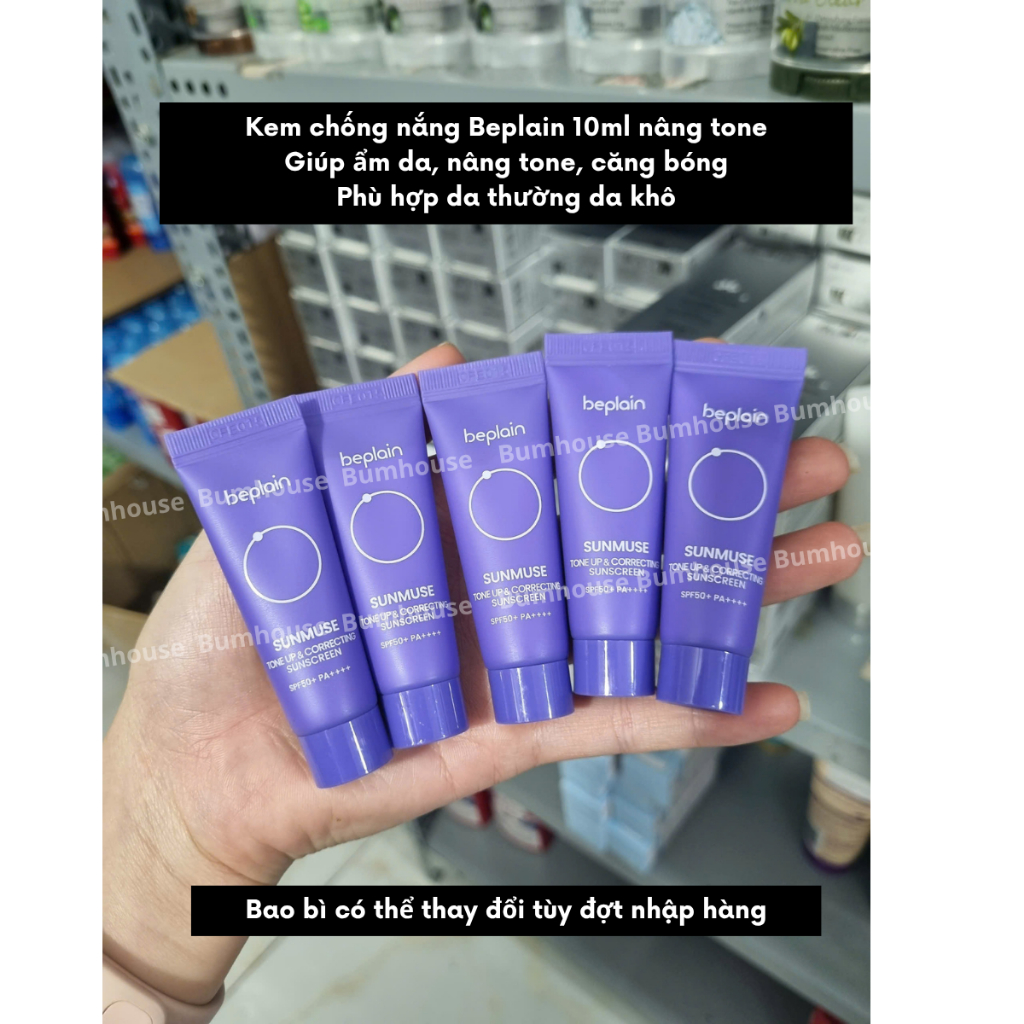 Combo 5 Tuýp Kem Chống Nắng Nâng Tone Beplain Sunmuse Tone Up & Correcting Sunscreen SPF50+ PA++++ 10ml Màu tím