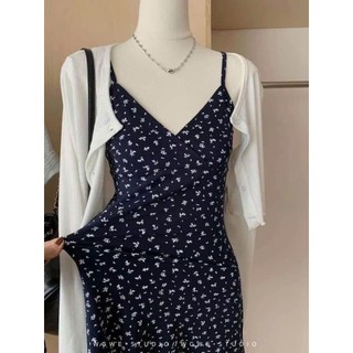 Set Váy 2 Dây Samy Hoa Nhí Cổ Chất Voan Kèm Áo Cardigan Trắng Siêu Xinh Mặc Đi chơi Cakecat