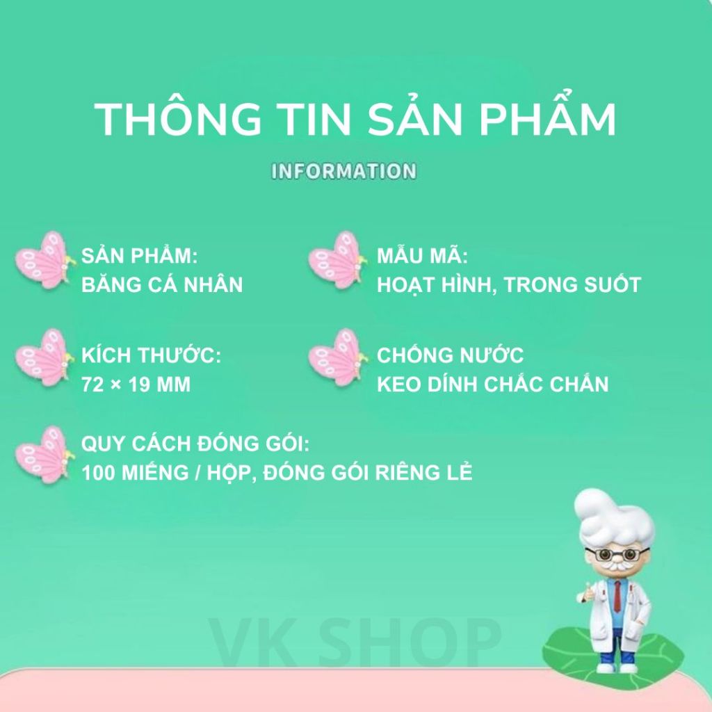 Băng Keo Cá Nhân Chống Nước Trong Suốt Hình Hoạt Hình – Dán Vết Thương, Bảo Vệ Da, Tiện Mang Theo, An Toàn