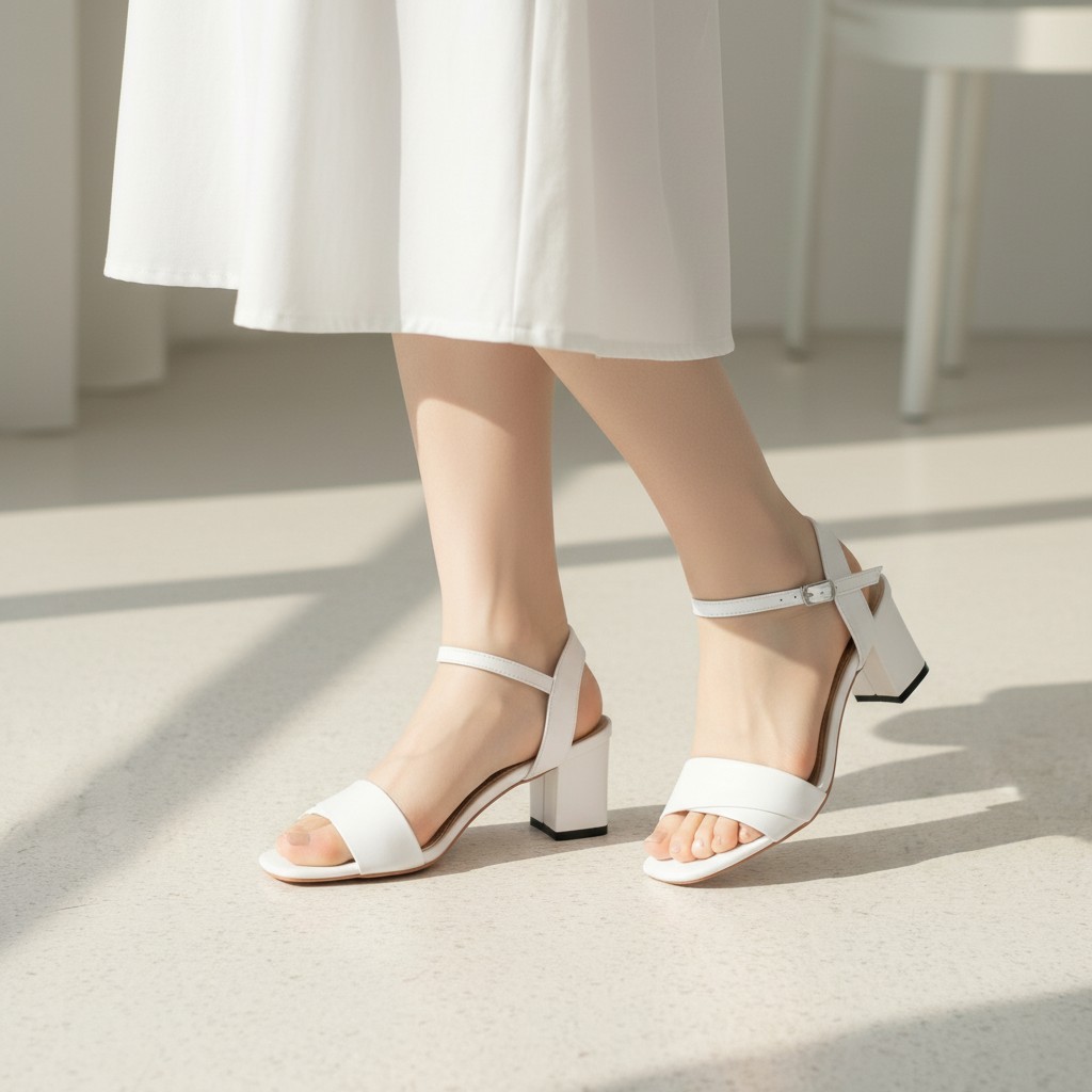 Giày Cao Gót Nữ Gót Vuông 5cm Quai Bản Xếp Góc Thanh Lịch (Ảnh Thật) - SD167