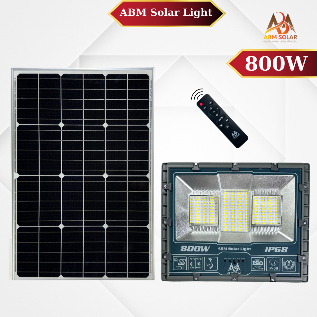 [800W] Đèn Năng Lượng Mặt Trời Nhôm Đúc Nguyên Khối , Đổi 3 màu ánh sáng , Công Suất 800W ABM SOLAR