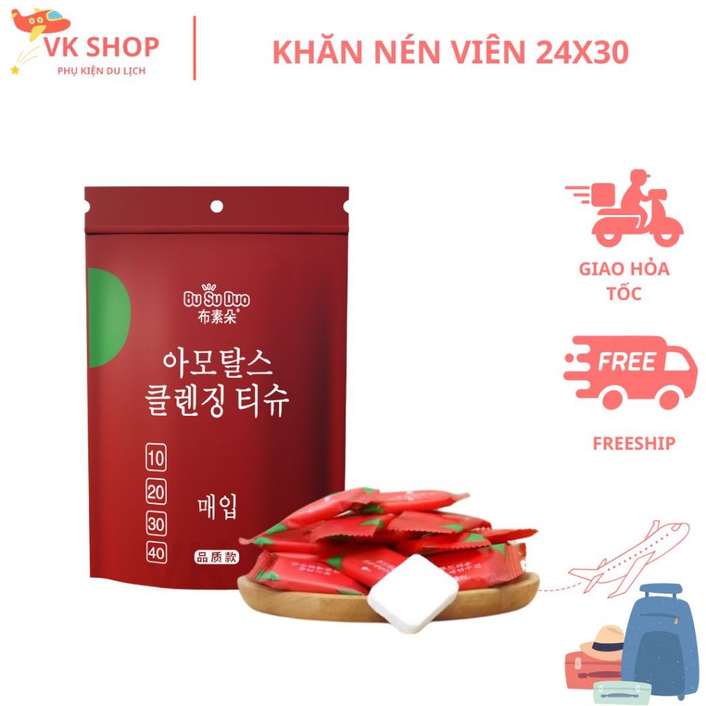 Khăn Nén Khô Dạng Viên 24x30 – Khăn Giấy Du Lịch, Tiện Mang Theo, Thấm Nước, Gọn Nhẹ, Dùng 1 Lần