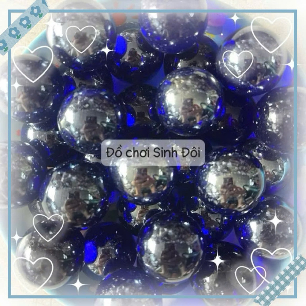 bi thủy tinh lớn 25mm màu xanh dương trong đậm  – Bi ve tuổi thơ, dùng trang trí rất xinh