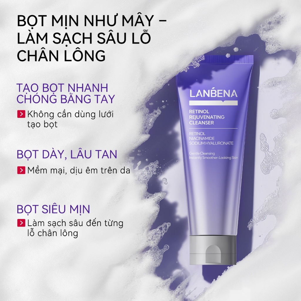 LANBENA Sữa rửa mặt (100g) - hỗ trợ làm sạch sâu, dịu nhẹ lành tính, kiểm soát dầu và dưỡng ẩm da mặt Skincare