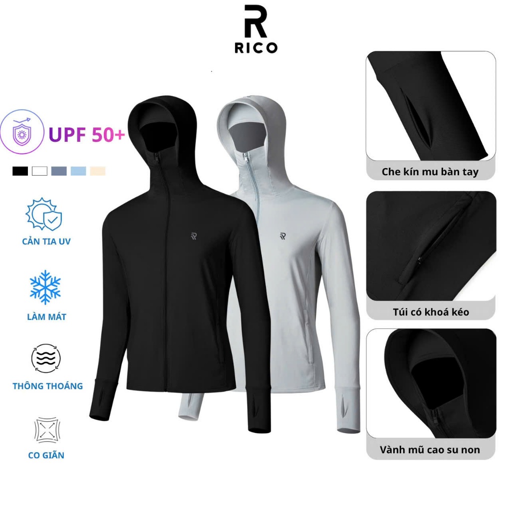 Áo chống nắng Rico UPF50+ vải thun lạnh cao cấp chống UV 99% khoá cổ ...