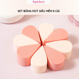 Sét 8 Miếng Mút Trang Điểm Giọt Nước Daiso Hàn Quốc - Bông Phấn Tán Nền Mềm Mịn Đựng Trong Túi Zip Vệ Sinh Kpickvn