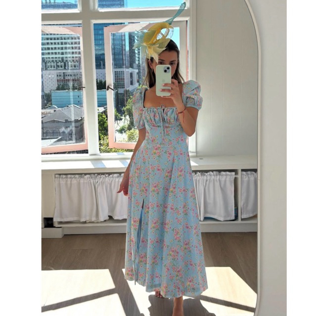 Đầm hoa nhí xanh pastel style vintage thời thượng nữ tính thanh lịch cho mùa hè 🌿🌸