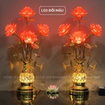 (TẶNG LED + CHUỖI TRẦM HƯƠNG) Đèn Thờ Hoa Sen 5 bông Lưu Ly thân đan lỗ - Cao 60, 65, 72cm | GIÁ 1 ĐÔI — ảnh 5