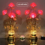 (TẶNG LED + CHUỖI TRẦM HƯƠNG) Đèn Thờ Hoa Sen 5 bông Lưu Ly thân đan lỗ - Cao 60, 65, 72cm | GIÁ 1 ĐÔI — ảnh 3