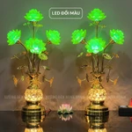 (TẶNG LED + CHUỖI TRẦM HƯƠNG) Đèn Thờ Hoa Sen 5 bông Lưu Ly thân đan lỗ - Cao 60, 65, 72cm | GIÁ 1 ĐÔI — ảnh 4