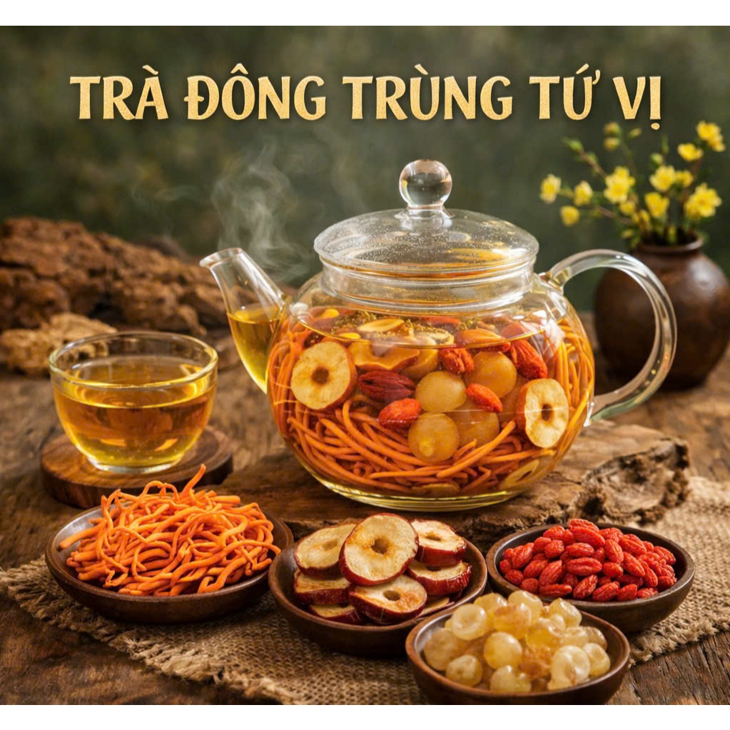 Trà Đông Trùng Tứ Vị - Mua 30 Gói Tặng 3 Gói Và Tặng Thêm 1 Gói Trà Bất Kỳ - Giúp Tăng Cường Sức Khoẻ Tổng Thể - TMTT