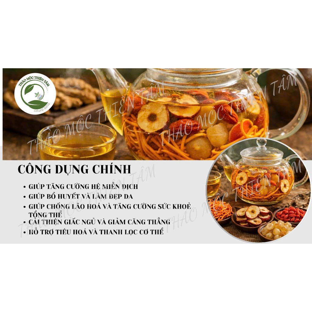 Trà Đông Trùng Tứ Vị - Mua 30 Gói Tặng 3 Gói Và Tặng Thêm 1 Gói Trà Bất Kỳ - Giúp Tăng Cường Sức Khoẻ Tổng Thể - TMTT