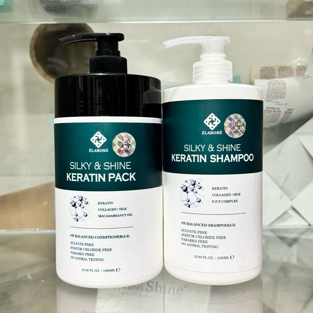 Bộ dầu gội xả Livegain Silky & Shine Keratin Elabore Hàn Quốc bóng mượt giảm xơ rối gãy rụng