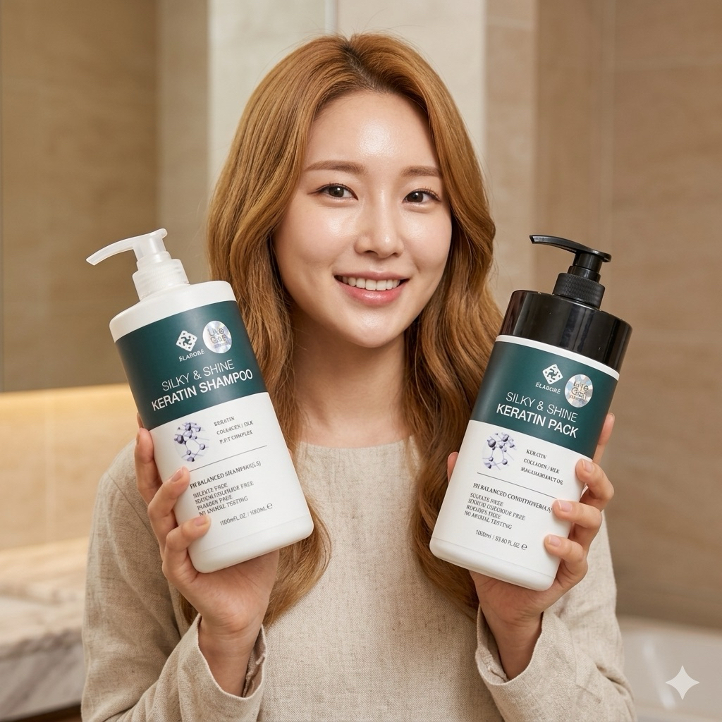 Bộ dầu gội xả Livegain Silky & Shine Keratin Elabore Hàn Quốc bóng mượt giảm xơ rối gãy rụng
