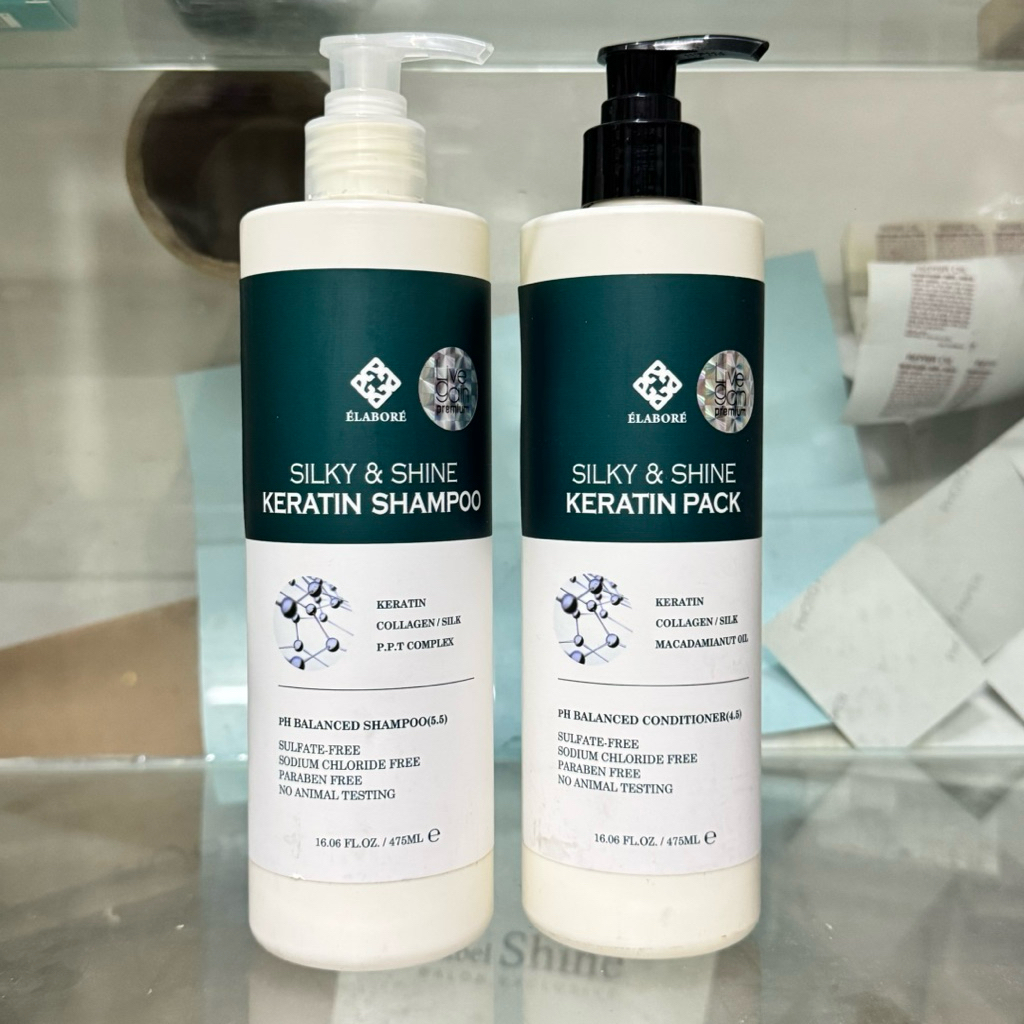 Bộ dầu gội xả Livegain Silky & Shine Keratin Elabore Hàn Quốc bóng mượt giảm xơ rối gãy rụng