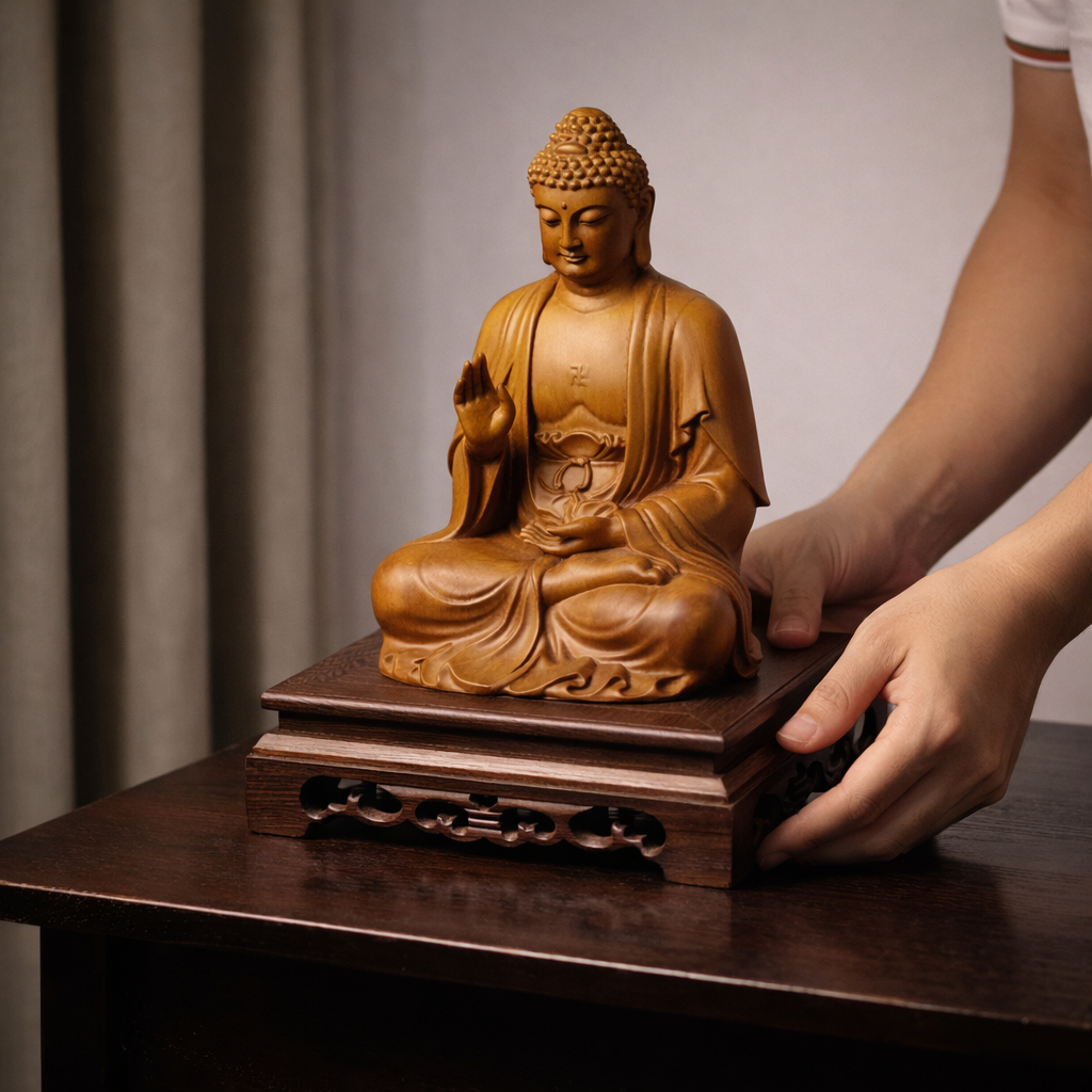 Đế Gỗ Trưng Bày Tượng Phật Gỗ Mun Đuôi Công – Đôn Decor Thiền Trà, Kệ Tượng Trang Nghiêm | Liên Tâm Mộc