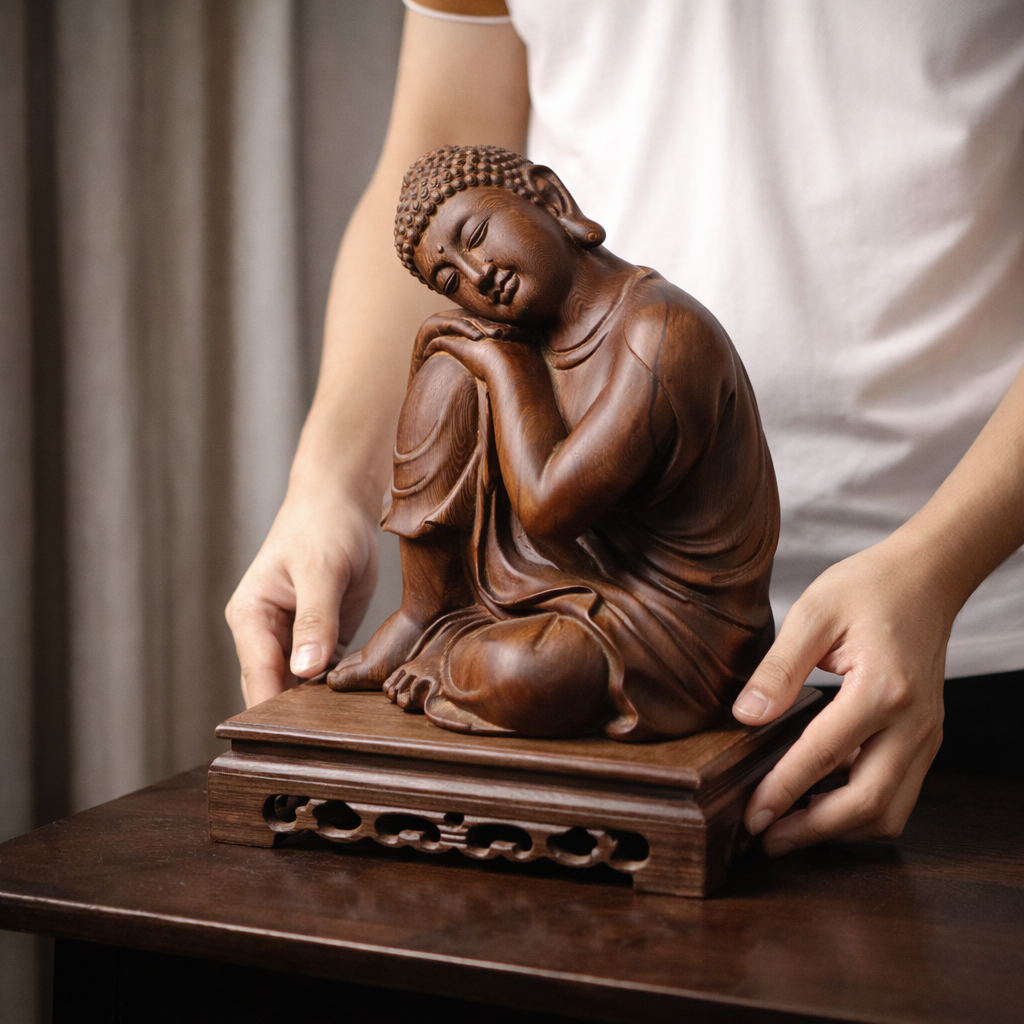 Đế Gỗ Trưng Bày Tượng Phật Gỗ Mun Đuôi Công – Đôn Decor Thiền Trà, Kệ Tượng Trang Nghiêm | Liên Tâm Mộc