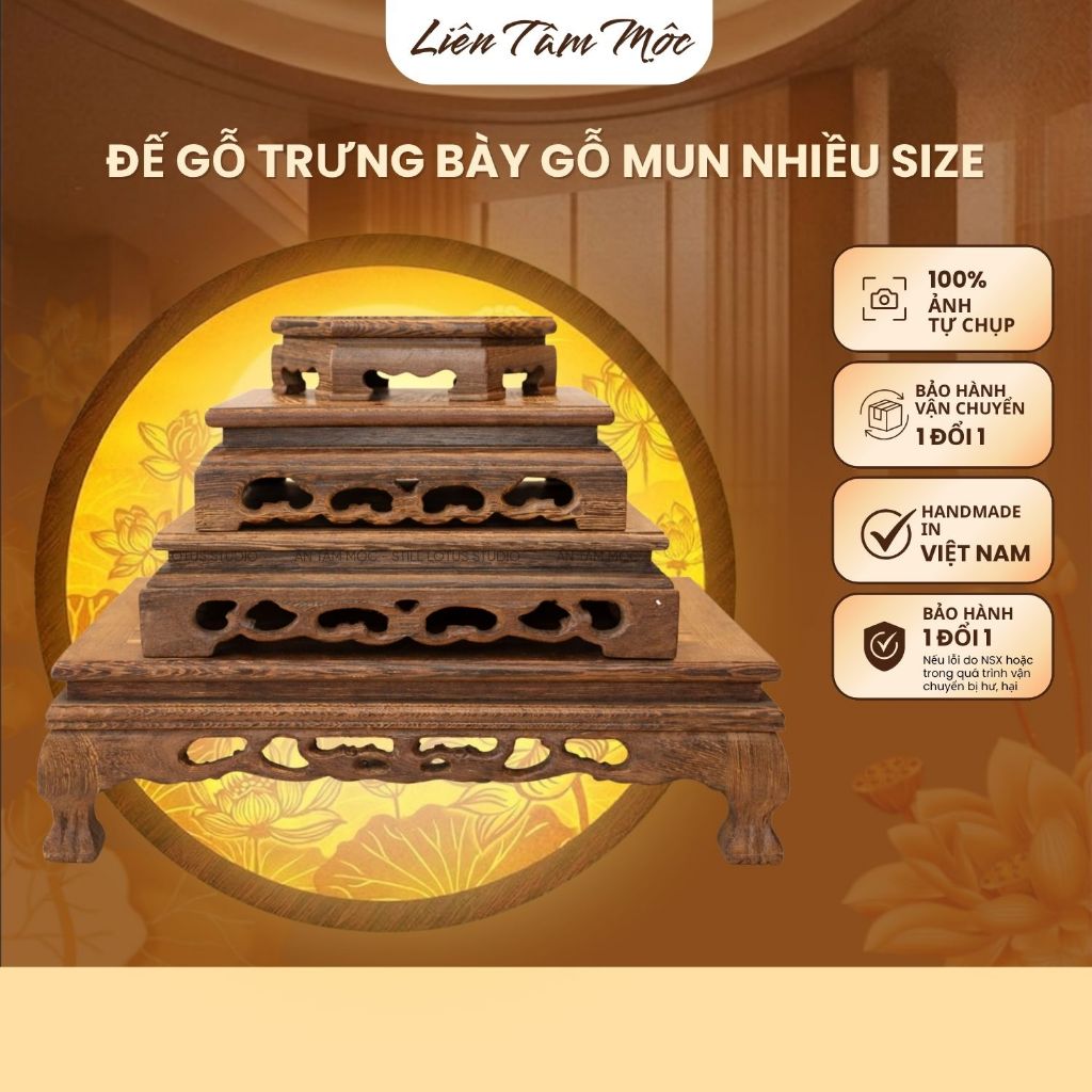 Đế Gỗ Trưng Bày Tượng Phật Gỗ Mun Đuôi Công – Đôn Decor Thiền Trà, Kệ Tượng Trang Nghiêm | Liên Tâm Mộc