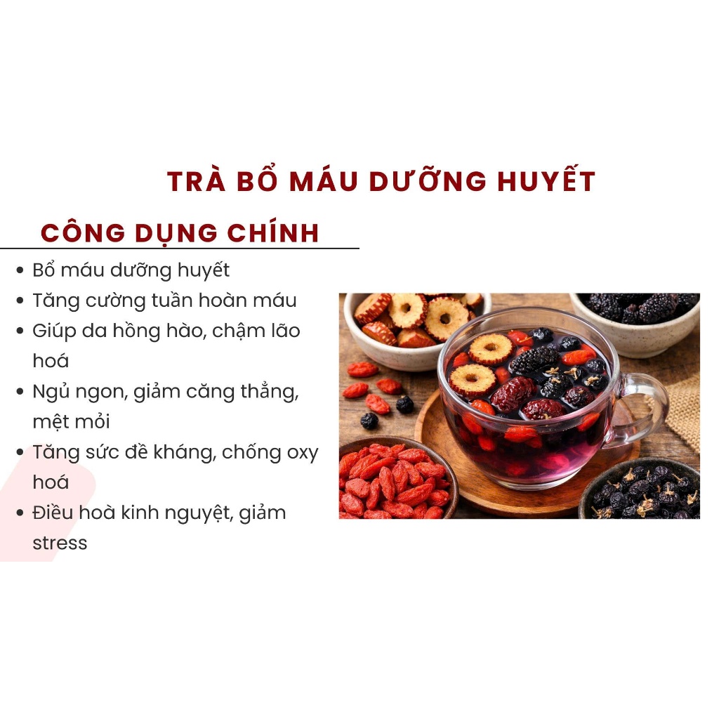 Trà Bổ Máu Dưỡng Huyết - Mua 30 Gói Tặng 3 Gói Và Tặng Thêm 1 Gói Trà Bất Kỳ - Thảo Mộc Thiện Tâm