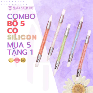 Set 5 Cọ Silicon Hai Đầu Cán Đá Mary Artistry Nặn Hoa 4D, Chà Tráng Gương, Miết Sticker