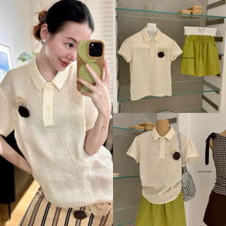 𝐏𝐡𝐢𝐞𝐧 𝐖𝐆𝐖𝐄 | (Sẵn) w8927 Áo Polo Lưới Phối Hoa Đính Form Rộng Freesize