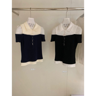 𝐏𝐡𝐢𝐞𝐧 𝐖𝐆𝐖𝐄 | (Sẵn) w9139 Áo Polo Cotton Khoét Vai Bản Cộc Tay Nơ Trước Tiểu Thư