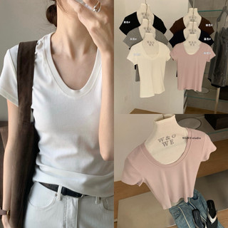 𝐏𝐡𝐢𝐞𝐧 𝐖𝐆𝐖𝐄 | (Sẵn) w9179 Áo Thun Cổ V Dáng Vừa Vặn Cộc Tay 6 Màu Trơn Basic