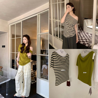 𝐏𝐡𝐢𝐞𝐧 𝐖𝐆𝐖𝐄 | (Sẵn) w9030 Áo Trễ Lệch Vai Cộc Tay Mùa Hè Chất Len Mỏng