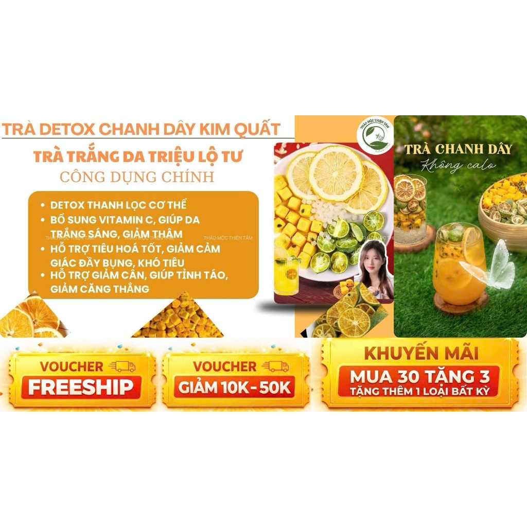 Trà Detox Chanh Dây Kim Quất Trắng Da Giảm Cân Triệu Lộ Tư - Mua 30 Gói Tặng 3 Gói Và Tặng Thêm 1 Gói Trà Bất Kỳ