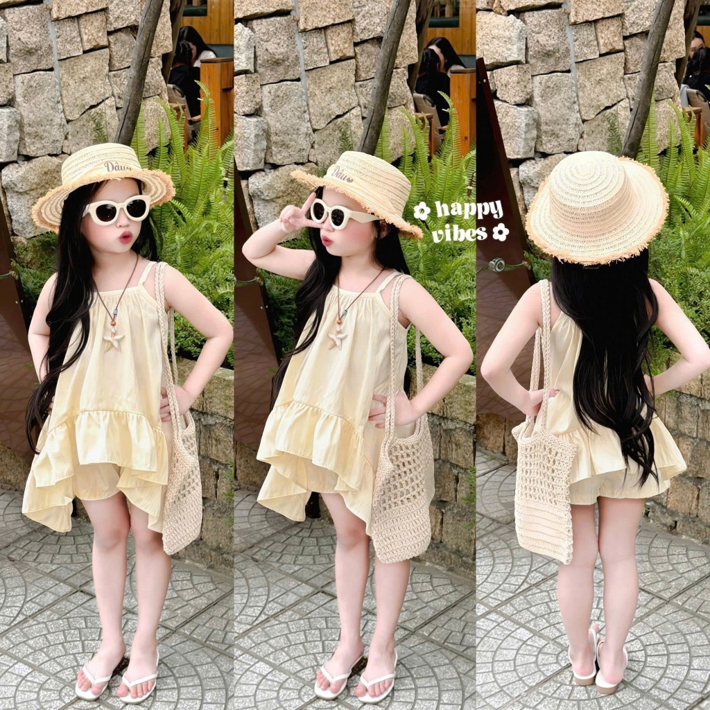 Set hè bé gái áo 2 dây kèm quần đùi, set bộ đi biển bé gái năng động dễ thương -(MB 04-26)