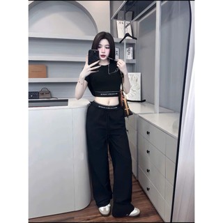 Cực Cháy Streetwear] Set Đồ Bộ Thể Thao Nữ Mei clothing shop - Áo Croptop Quần Suông - Viền Chun Chữ Siết Eo Hack Dáng