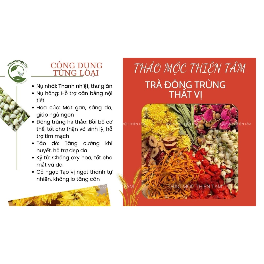 Trà Đông Trùng Thất Vị Thanh Nhiệt, Bồi Bổ Cơ Thể, Dưỡng Nhan - Mua 30 Gói Tặng 3 Gói Và Tặng Thêm 1 Gói Trà Bất Kỳ
