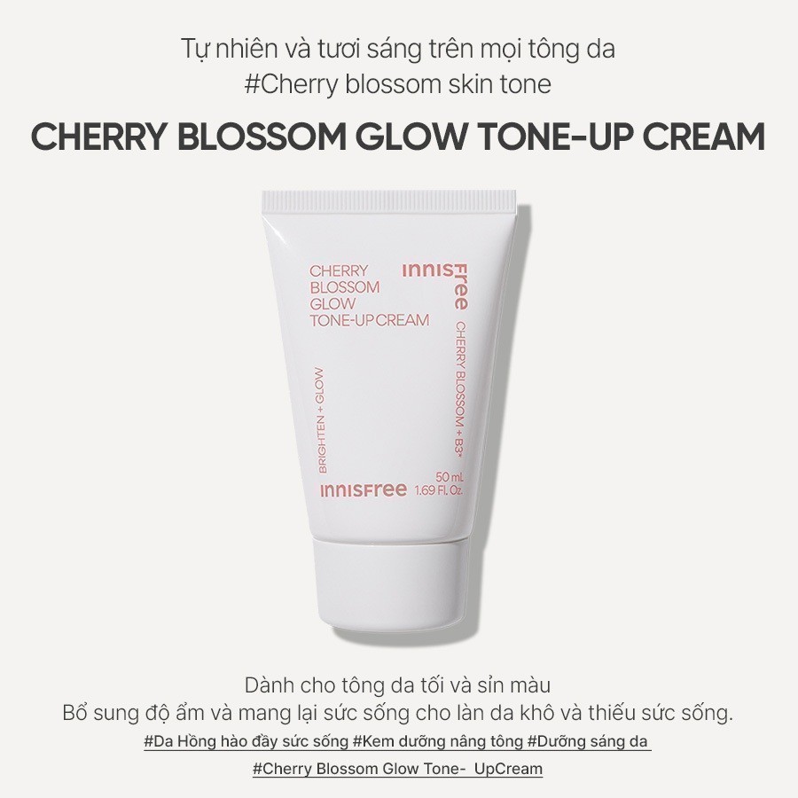 INNISFREE x Bộ 2 kem nâng tông, dưỡng sáng làm đều màu da từ hoa anh đào INNISFREE Cherry Blossom Tone Up Cream