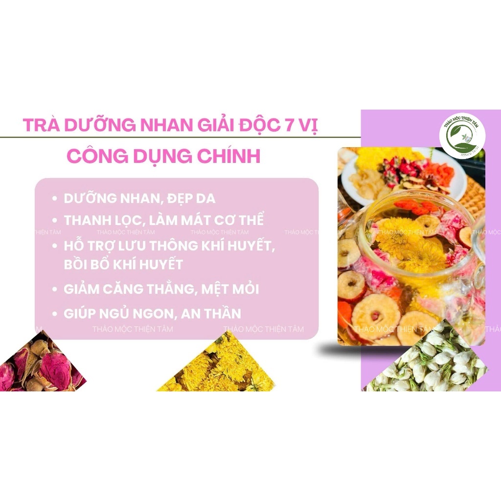 Trà Dưỡng Nhan Giải Độc 7 Vị - Mua 30 Gói Tặng 3 Gói Và Tặng Thêm 1 Gói Trà Bất Kỳ - Thảo Mộc Thiện Tâm