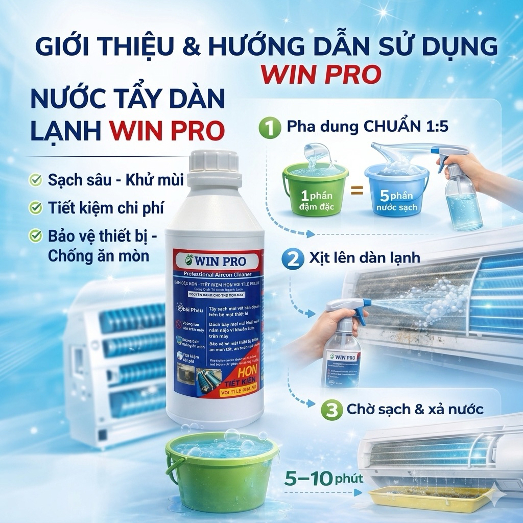(Bản Hương Thơm ) Nước Tẩy Rửa Dàn Lạnh - Máy Lạnh - Máy giặt Winpro chai 1000ml .