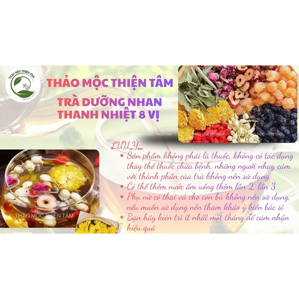 Trà Dưỡng Nhan Thanh Nhiệt 8 Vị - Mua 30 Gói Tặng 3 Gói Và Tặng Thêm 1 Gói Trà Bất Kỳ - Thảo Mộc Thiện Tâm