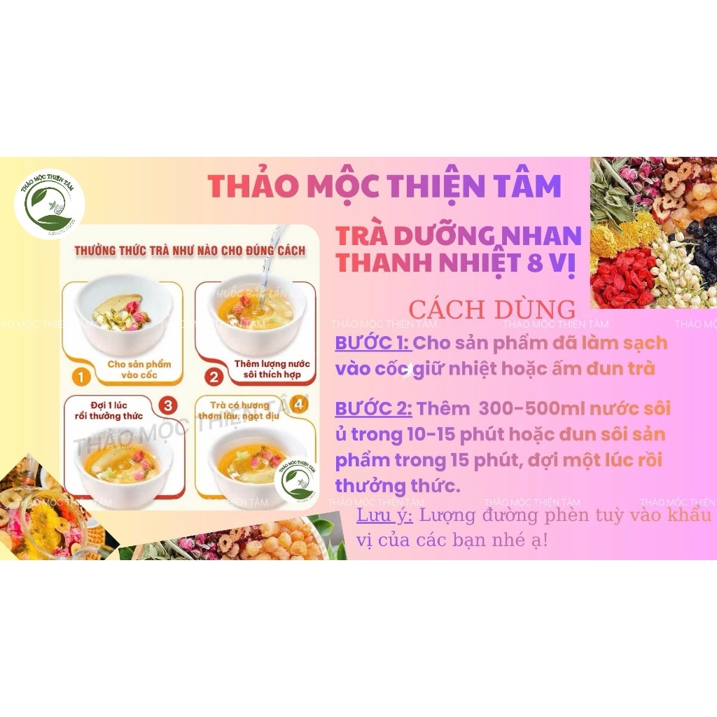 Trà Dưỡng Nhan Thanh Nhiệt 8 Vị - Mua 30 Gói Tặng 3 Gói Và Tặng Thêm 1 Gói Trà Bất Kỳ - Thảo Mộc Thiện Tâm