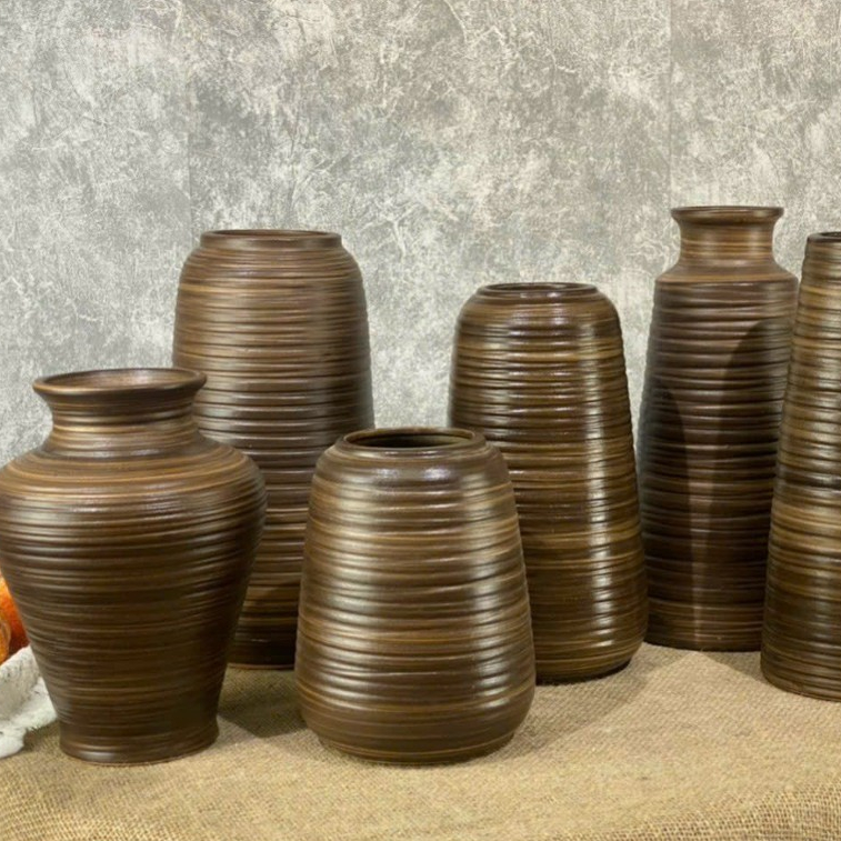 Bình gốm Bát Tràng men nâu mộc trang trí decor cắm hoa hồng, hoa sen, hoa mẫu đơn
