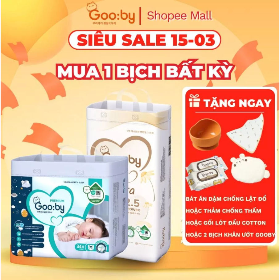 [Ko quà]Tã dán/Bỉm quần Gooby ngày và đêm siêu mỏng nhẹ, đủ size NB/S/M/L/XL/2XL/3XL