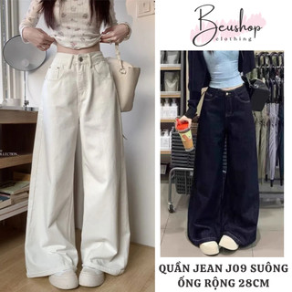 Quần Jean Suông Ống Rộng 28CM Nữ MIAA Dáng Dài Chất Jean Denim Mềm Cạp Cao Ôm Eo Hack Chân J09