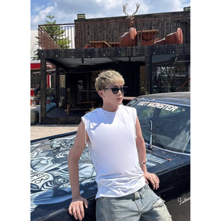 Áo thun Tanktop unisex màu trắng phối dây hai bên PAPY streetwear