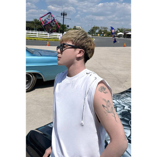 Áo thun Tanktop unisex màu trắng phối dây hai bên PAPY streetwear