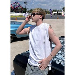 Áo thun Tanktop unisex màu trắng phối dây hai bên PAPY streetwear