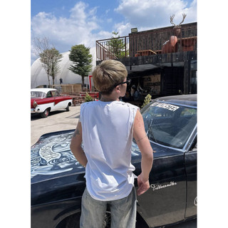 Áo thun Tanktop unisex màu trắng phối dây hai bên PAPY streetwear
