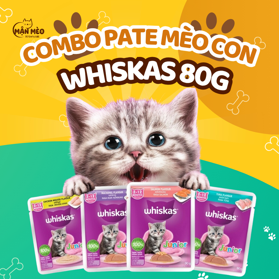 [COMBO] Pate Whiskas Junior Gói 80g, Pate Cho Mèo Con Cá Ngừ, Cá Hồi, Cá Thu Bổ Sung Dinh Dưỡng