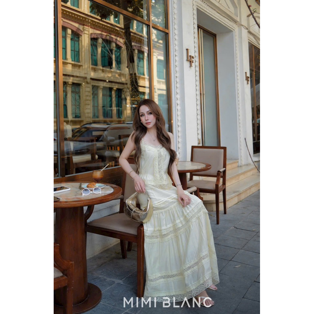 Set áo 2 dây chân váy maxi phối ren Mimi Blanc