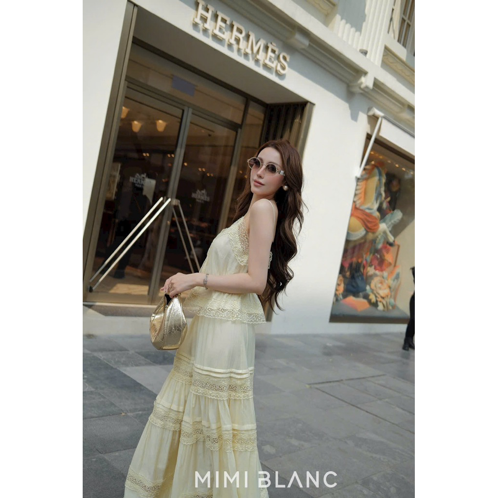 Set áo 2 dây chân váy maxi phối ren Mimi Blanc