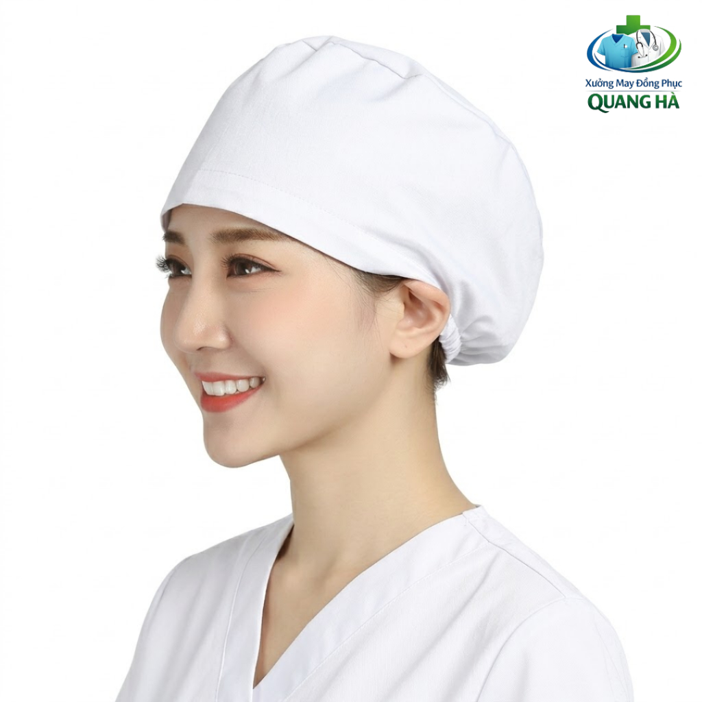 Mũ đội đầu y tế nhiều màu- vải Lon Nhật - Mũ vải blu công nghệ trùm đầu, mũ công nhân trùm đầu, mũ vải bếp, nhân viên. c