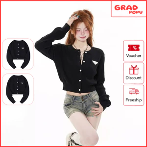 Áo cardigan nữ GRADPOPU dáng ngắn màu đen sang trọng chất len mềm mại phong cách xuân thu KN03